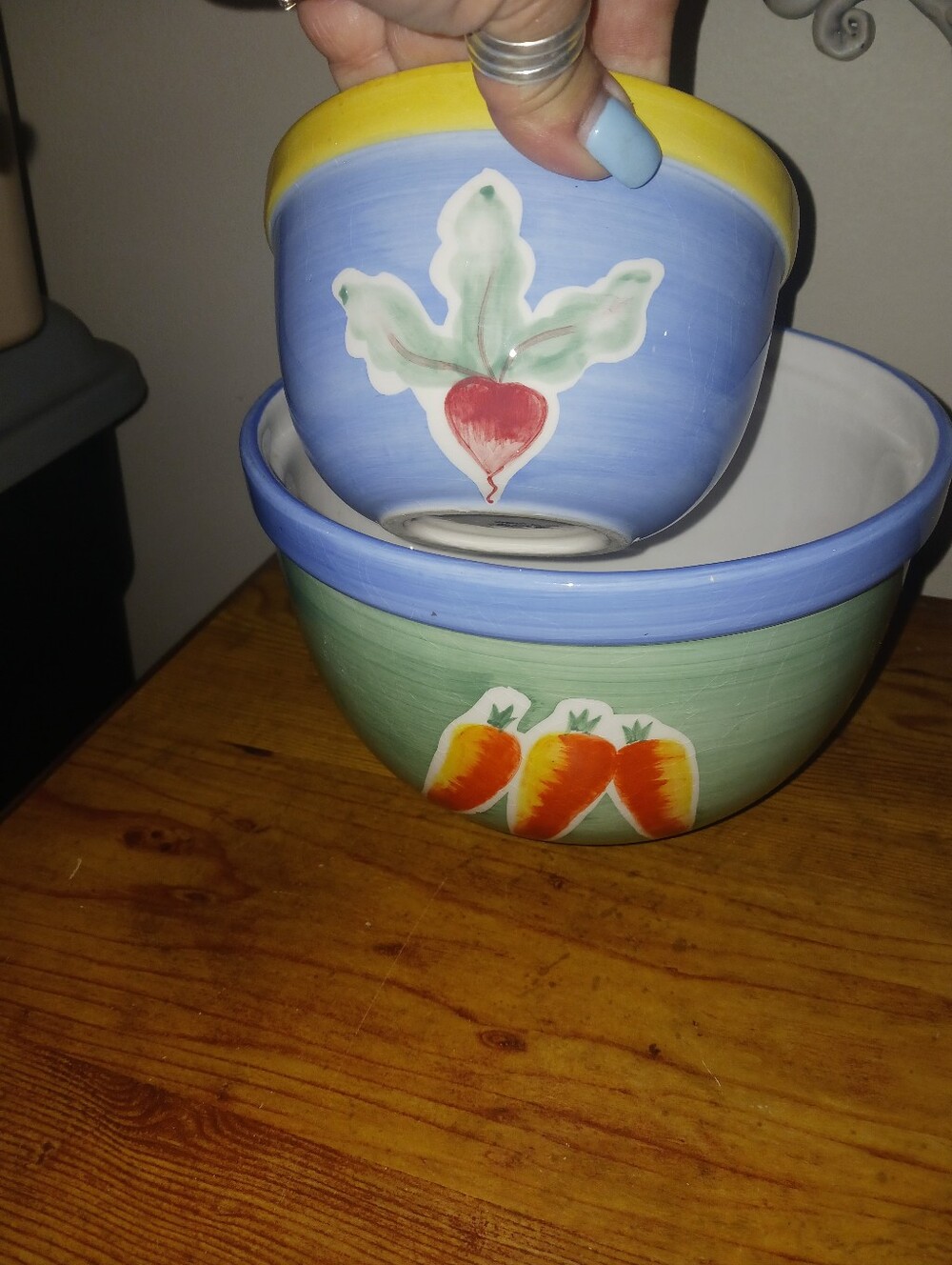 Hand-Painted Ceramic Vegetable Bowls - Blue & Green